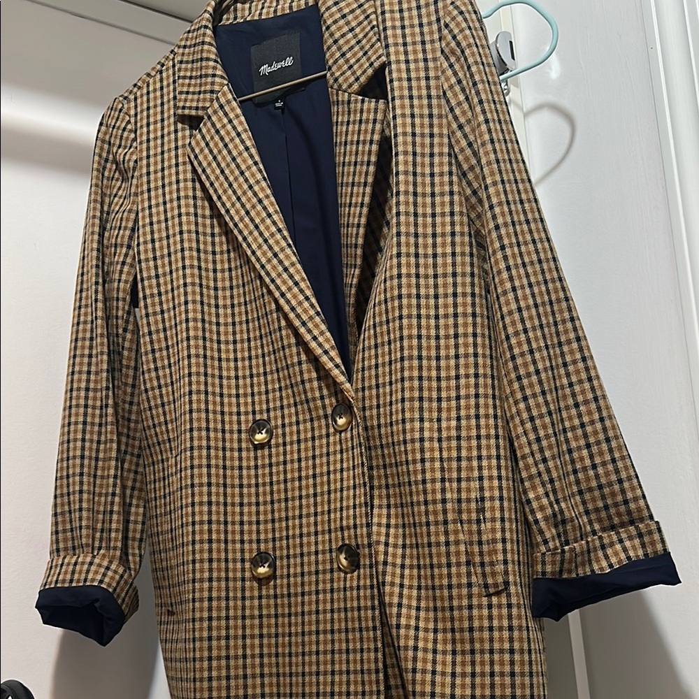 Madewell Plaid Blazer in Tan and Navy